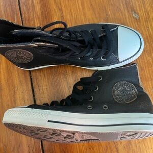 Converse Black High-Tops with White Soles LEATHER